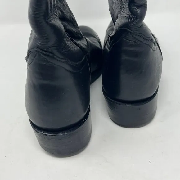 Larry Mahan cowboy roper boots black leather 7E