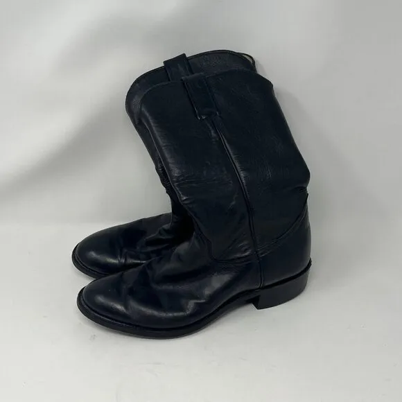 Larry Mahan cowboy roper boots black leather 7E