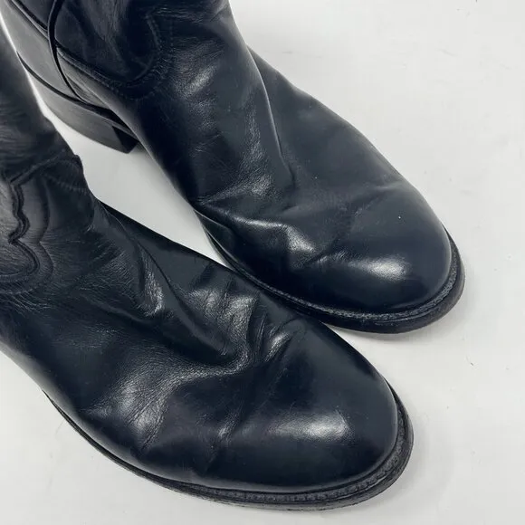 Larry Mahan cowboy roper boots black leather 7E