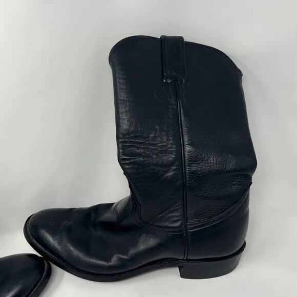 Larry Mahan cowboy roper boots black leather 7E