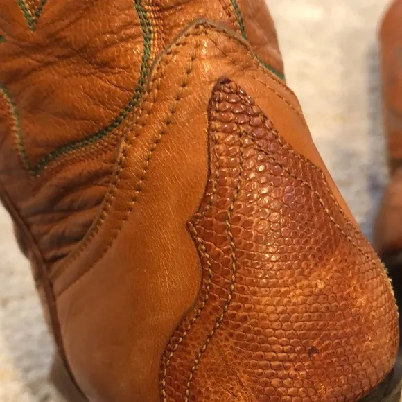 LARRY MAHAN VINTAGE LEATHER AND REPTILE COWGIRL BOOTS