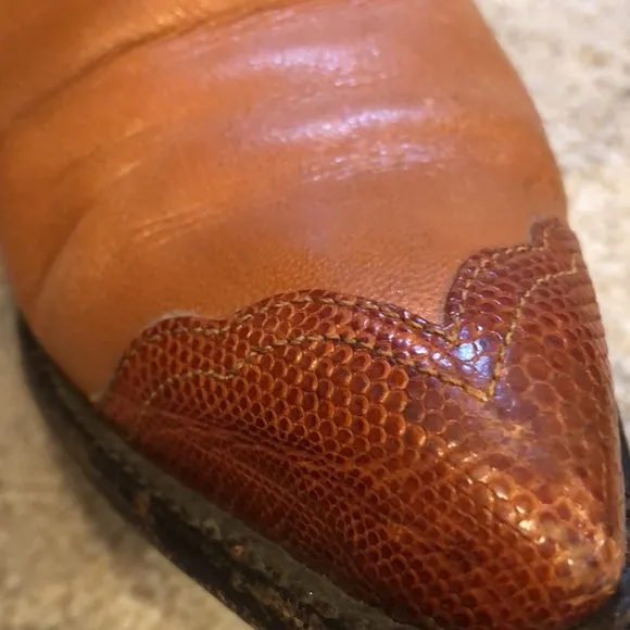 LARRY MAHAN VINTAGE LEATHER AND REPTILE COWGIRL BOOTS