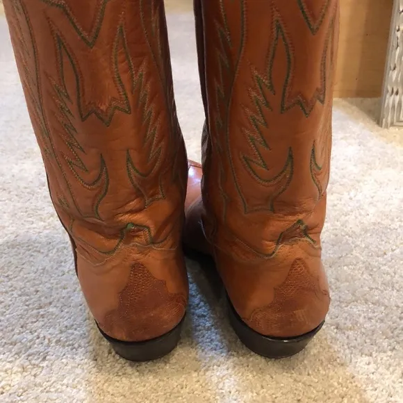 LARRY MAHAN VINTAGE LEATHER AND REPTILE COWGIRL BOOTS