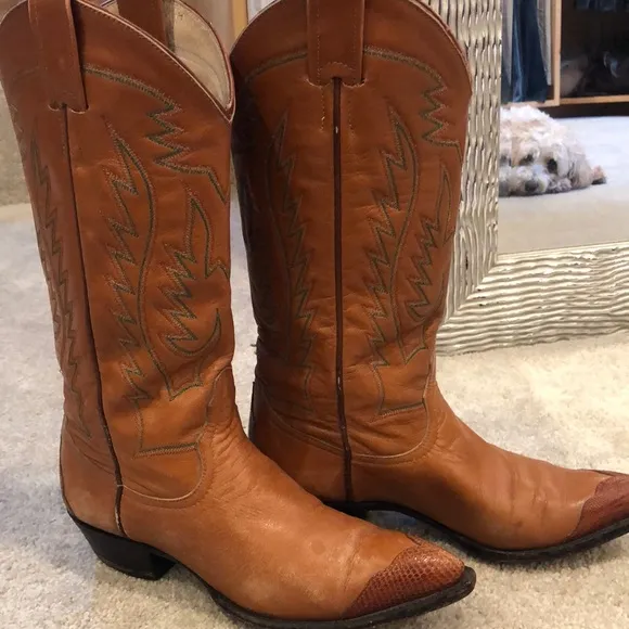 LARRY MAHAN VINTAGE LEATHER AND REPTILE COWGIRL BOOTS