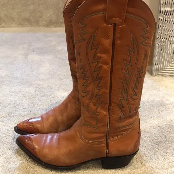 LARRY MAHAN VINTAGE LEATHER AND REPTILE COWGIRL BOOTS
