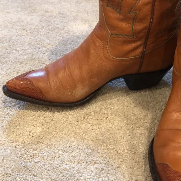 LARRY MAHAN VINTAGE LEATHER AND REPTILE COWGIRL BOOTS