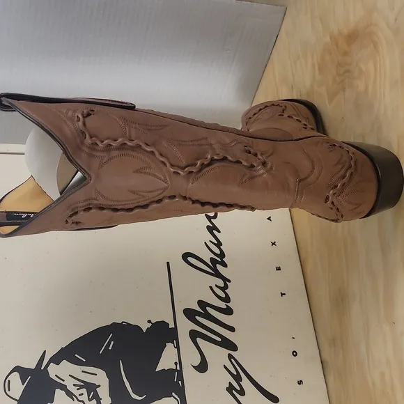 Larry Mahan Vintage Size 8 Leather Tan Taupe Western Cowboy Cowgirl Boots