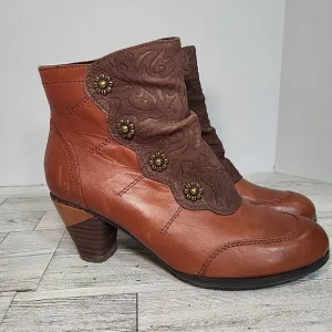 L'Artiste by Spring Step Belgard Women's Brown Leather Ankle Bootie Size 6 / 36
