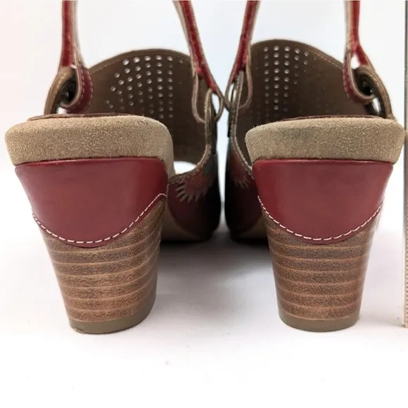 L'Artiste Millie Open Toe Clog Sandal Perforated Leather Ankle Strap Floral 8