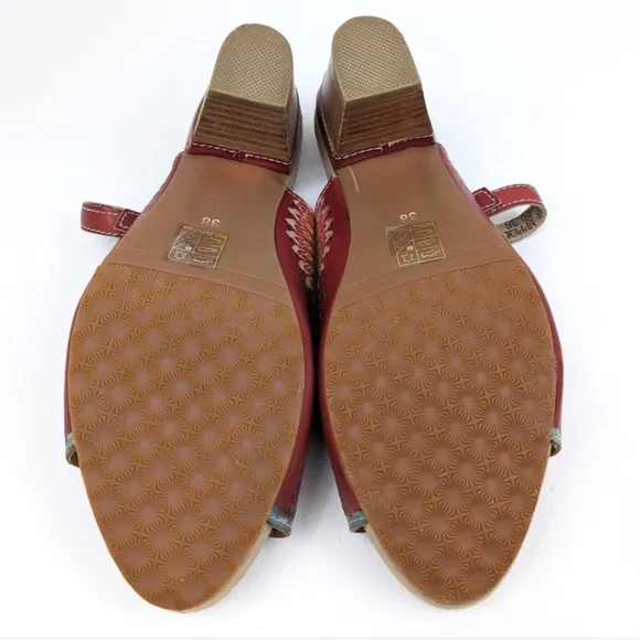 L'Artiste Millie Open Toe Clog Sandal Perforated Leather Ankle Strap Floral 8