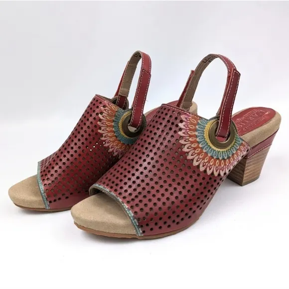 L'Artiste Millie Open Toe Clog Sandal Perforated Leather Ankle Strap Floral 8