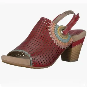 L'Artiste Millie Open Toe Clog Sandal Perforated Leather Ankle Strap Floral 8