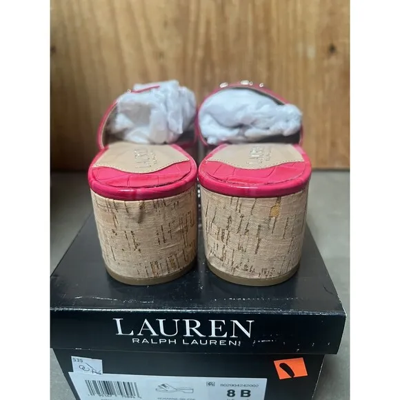 Lauren Ralph Lauren Platform Slide Sandals Roxanne Sz 8 Pink Croc
