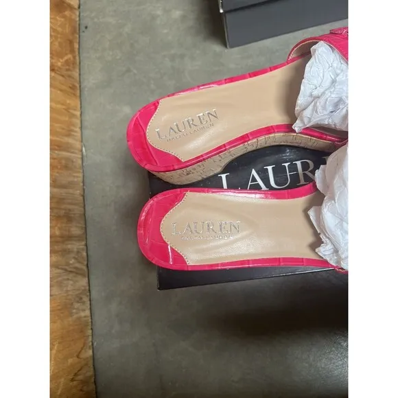 Lauren Ralph Lauren Platform Slide Sandals Roxanne Sz 8 Pink Croc