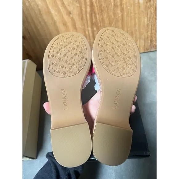 Lauren Ralph Lauren Platform Slide Sandals Roxanne Sz 8 Pink Croc