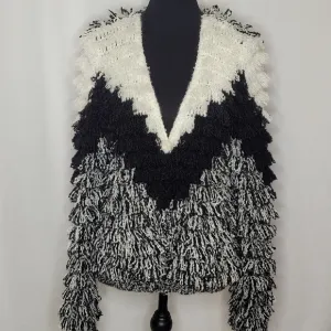 Le Sweater Vintage Hand Knit Black &amp; White Shaggy Loop 1970's Sweater - Size M