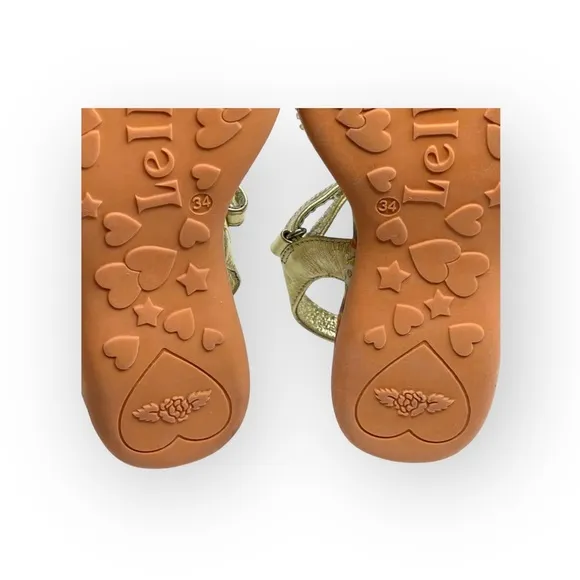 Lelli Kelly ✿ Beaded Floral Ankle Strap Sandals ✿ Orange   Metallic Gold ✿ 34 2M