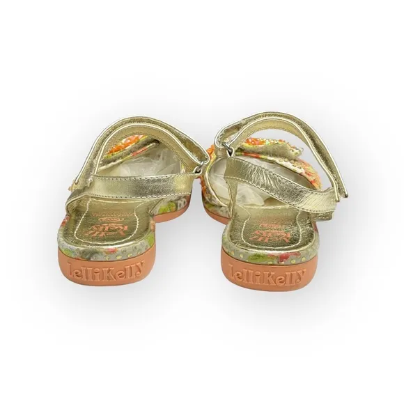 Lelli Kelly ✿ Beaded Floral Ankle Strap Sandals ✿ Orange   Metallic Gold ✿ 34 2M