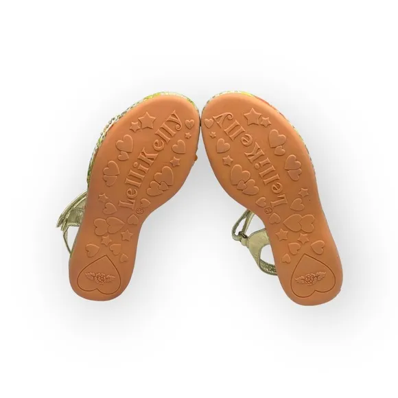 Lelli Kelly ✿ Beaded Floral Ankle Strap Sandals ✿ Orange   Metallic Gold ✿ 34 2M