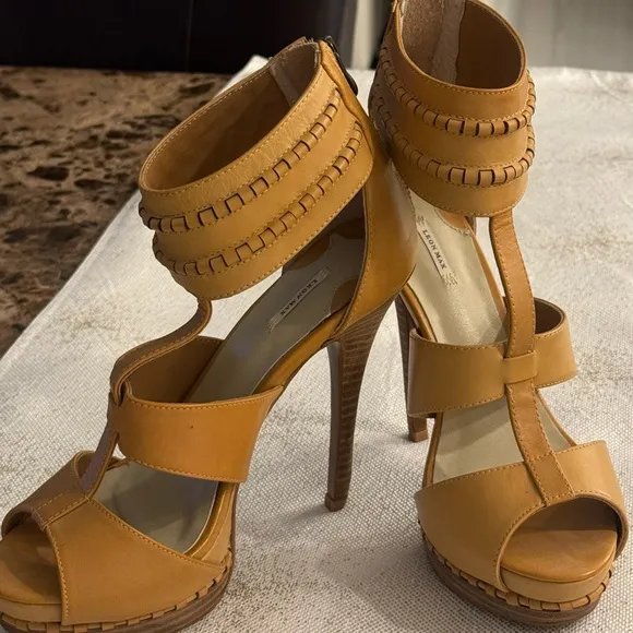 Leon Max OrangeTan Xile Leather Back Zip Stiletto Platform Sandals