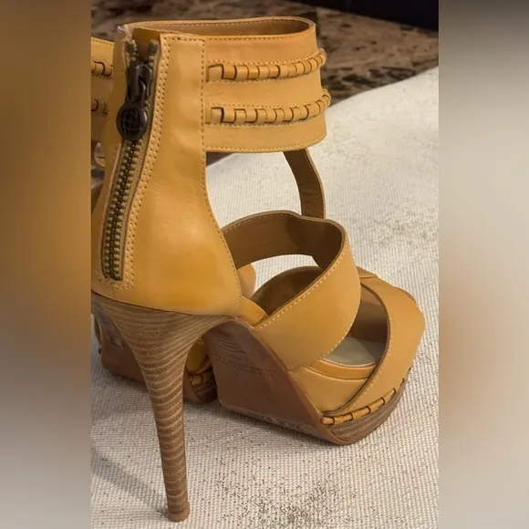 Leon Max OrangeTan Xile Leather Back Zip Stiletto Platform Sandals