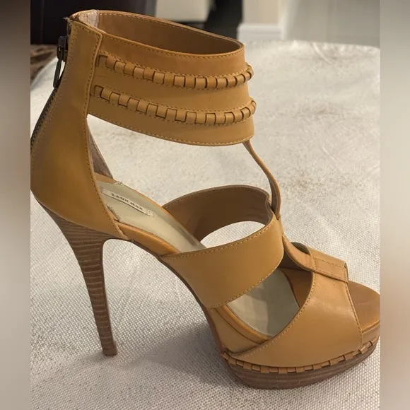 Leon Max OrangeTan Xile Leather Back Zip Stiletto Platform Sandals
