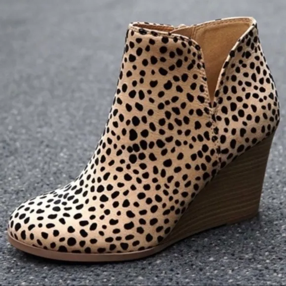 Leopard Print vegan suede zipper Wedge Booties