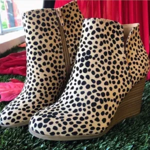 Leopard Print vegan suede zipper Wedge Booties