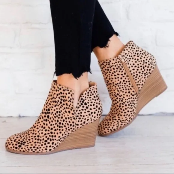 Leopard Print vegan suede zipper Wedge Booties