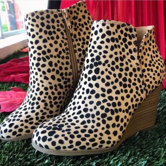 Leopard Print vegan suede zipper Wedge Booties