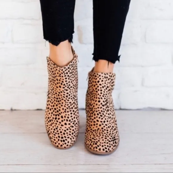 Leopard Print vegan suede zipper Wedge Booties