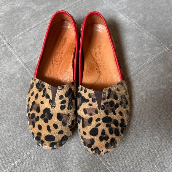 Leopard Print Women's Shoes with Red Trim