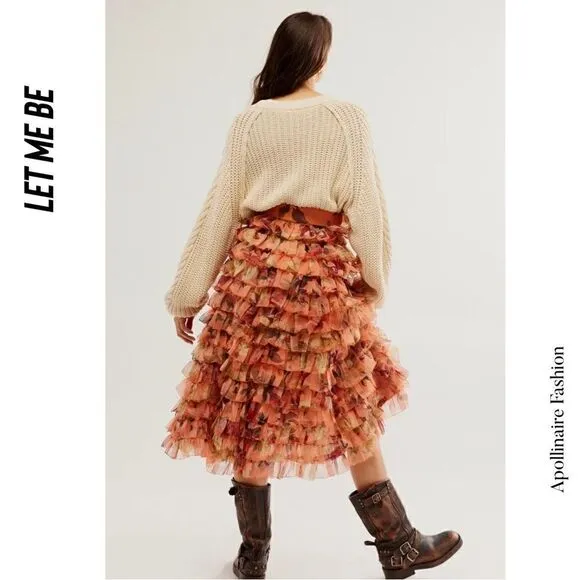 LET ME BE KAYA SKIRT IN HORIZON NWT SMALL FLORAL RUFFLED STUNNING