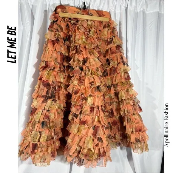 LET ME BE KAYA SKIRT IN HORIZON NWT SMALL FLORAL RUFFLED STUNNING