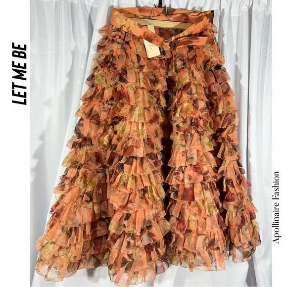 LET ME BE KAYA SKIRT IN HORIZON NWT SMALL FLORAL RUFFLED STUNNING
