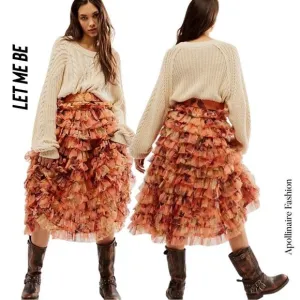 LET ME BE KAYA SKIRT IN HORIZON NWT SMALL FLORAL RUFFLED STUNNING