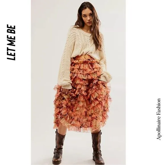LET ME BE KAYA SKIRT IN HORIZON NWT SMALL FLORAL RUFFLED STUNNING