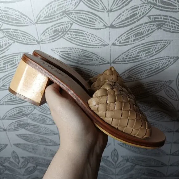 Liberte Santorini Mule Sandals Slides Woven Leather Tan Boho Neutral Minimalist