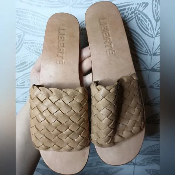 Liberte Santorini Mule Sandals Slides Woven Leather Tan Boho Neutral Minimalist