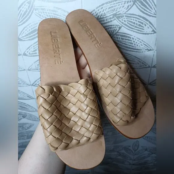 Liberte Santorini Mule Sandals Slides Woven Leather Tan Boho Neutral Minimalist