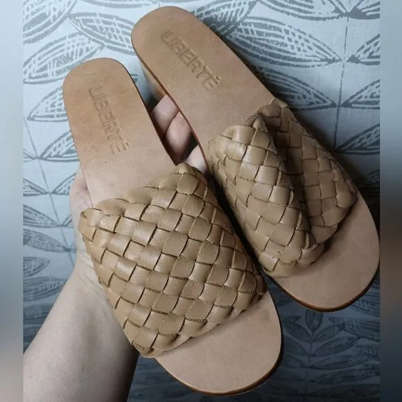 Liberte Santorini Mule Sandals Slides Woven Leather Tan Boho Neutral Minimalist