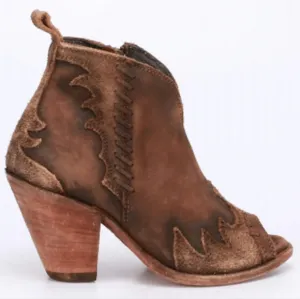 Liberty Black Peep Toe Western Bootie T Moro Brown Leather Size 8