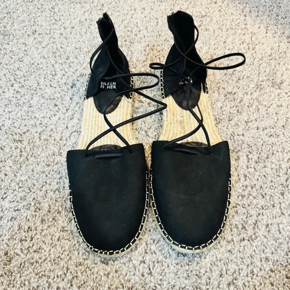 Like New ☀️ Eileen Fisher Black Sueded Women’s Leather Espadrille Women’s SZ 12