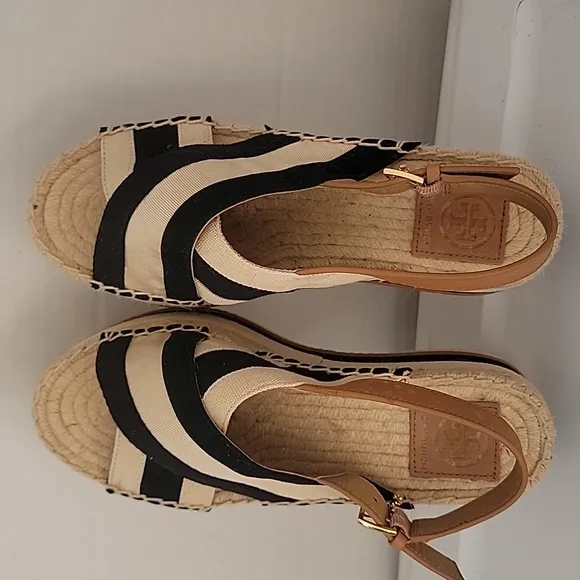 Like New! Tory Burch Criss-Cross Platform Slingback Espadrille Sandals size 7