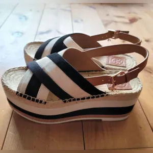 Like New! Tory Burch Criss-Cross Platform Slingback Espadrille Sandals size 7