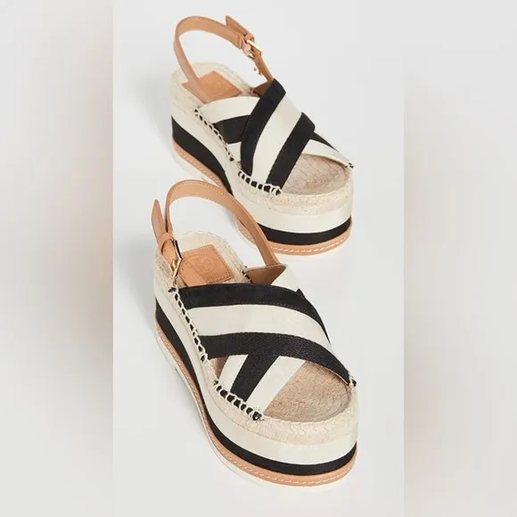 Like New! Tory Burch Criss-Cross Platform Slingback Espadrille Sandals size 7