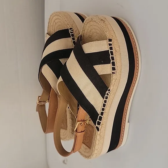Like New! Tory Burch Criss-Cross Platform Slingback Espadrille Sandals size 7