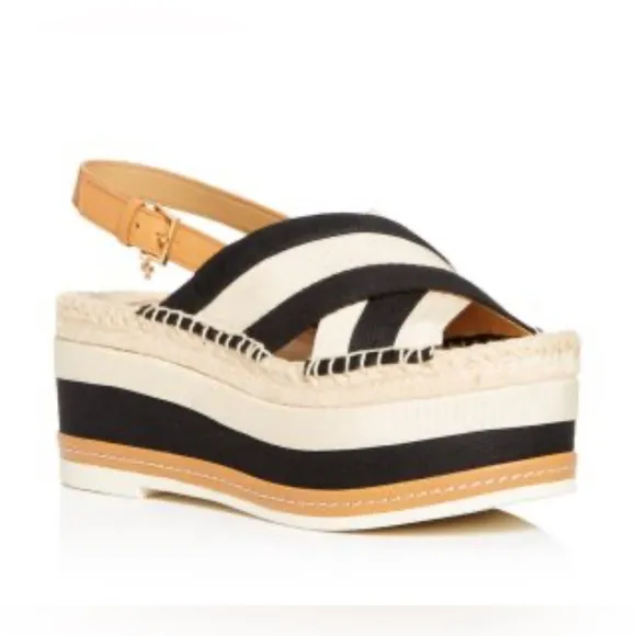 Like New! Tory Burch Criss-Cross Platform Slingback Espadrille Sandals size 7