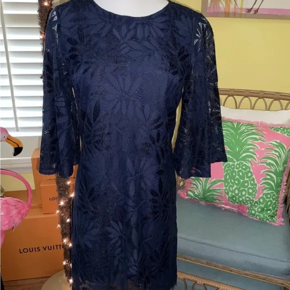 Lilly Pulitzer NWT Jackelin Romper Fern Gallery Lace Navy $238 Size 00,0