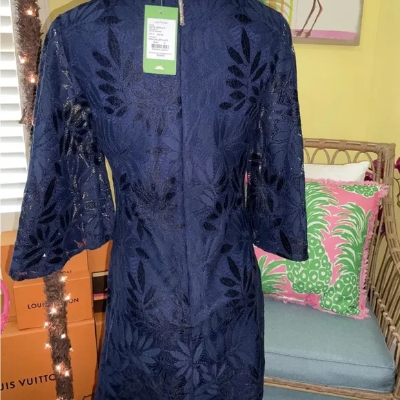 Lilly Pulitzer NWT Jackelin Romper Fern Gallery Lace Navy $238 Size 00,0